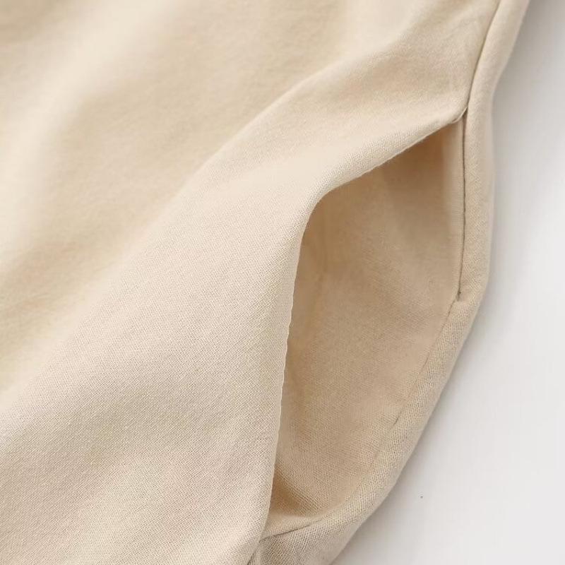 Summer Retro Color Block Bow Spaghetti Strap Dress - European & American Linen Blend Women's Clothing