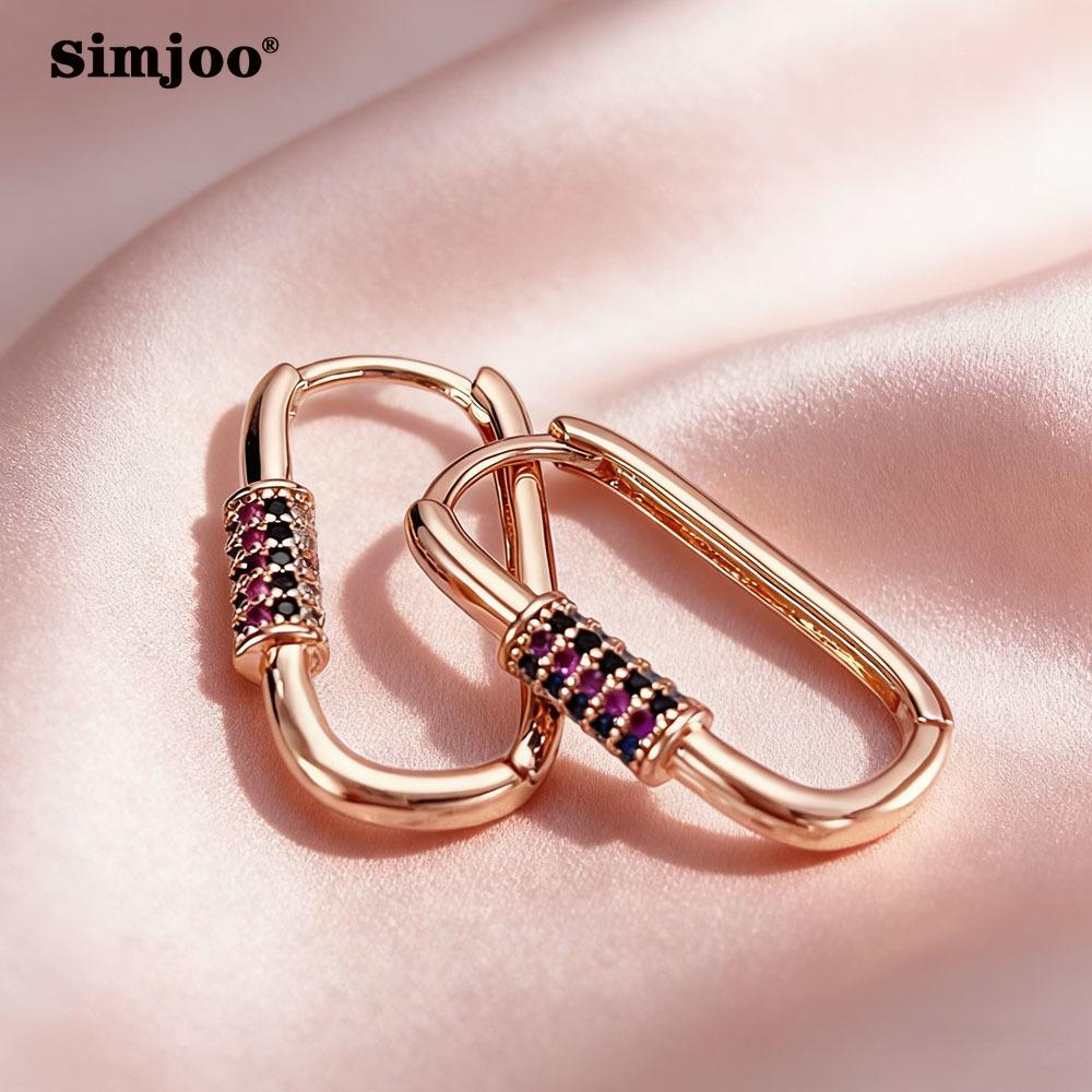 SIMJOO Rose Gold Color Fashionable Geometric Shape Noble Women's Stone Earrings Pendants
