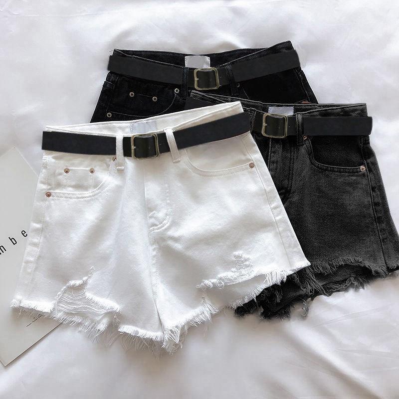 Women's High-Waisted Ripped Denim Shorts - Summer Casual A-Line, Frayed Hem, Tummy-Concealing, Slimming Wide-Leg Style