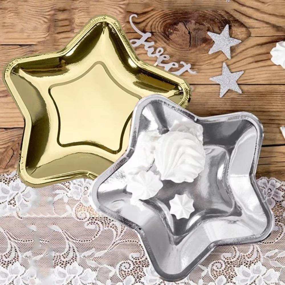 20pcs Gold/Silver Five Pointed Star Paper Plate Disposable Dessert Tray Paper Plate Christmas