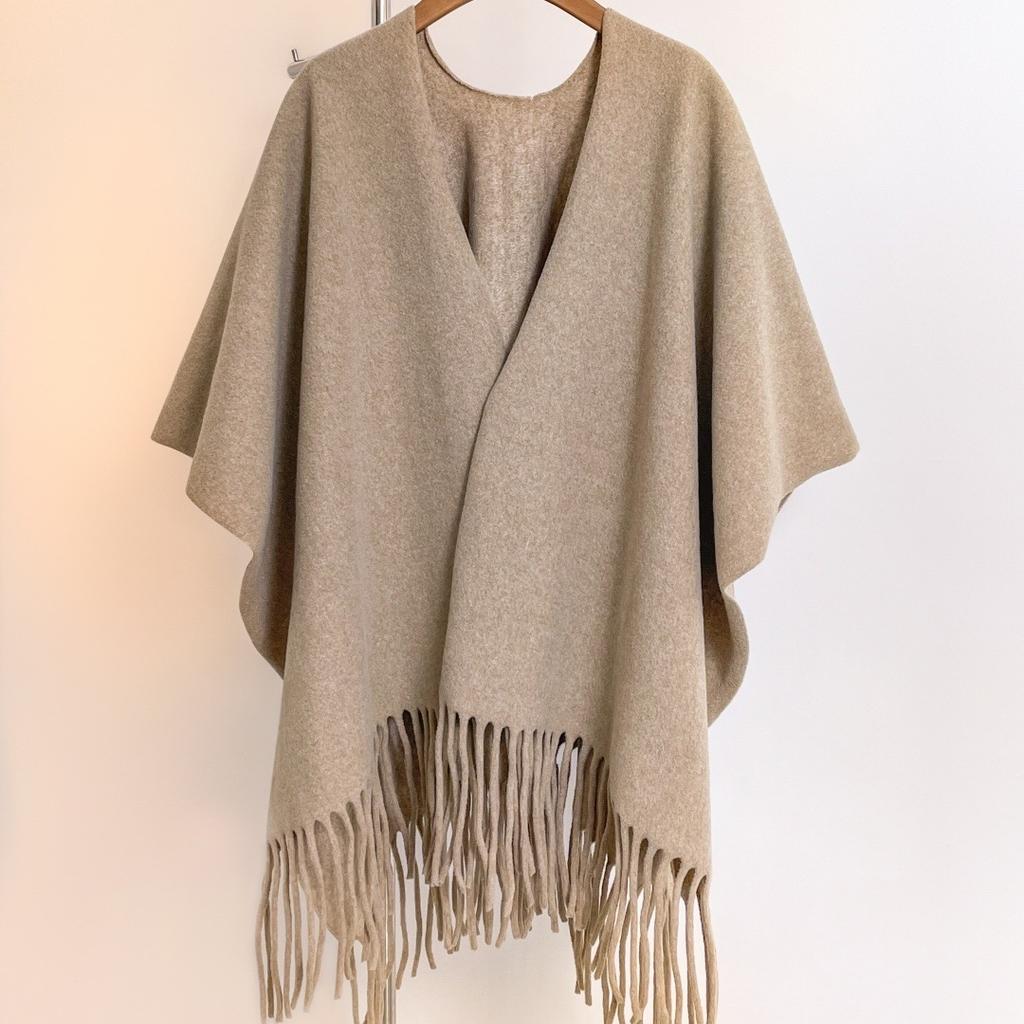 Premium Solid Color Outer With Thickened Imitation Cashmere Large Shawl Women'S Cape Cape Winter Warm Scarf