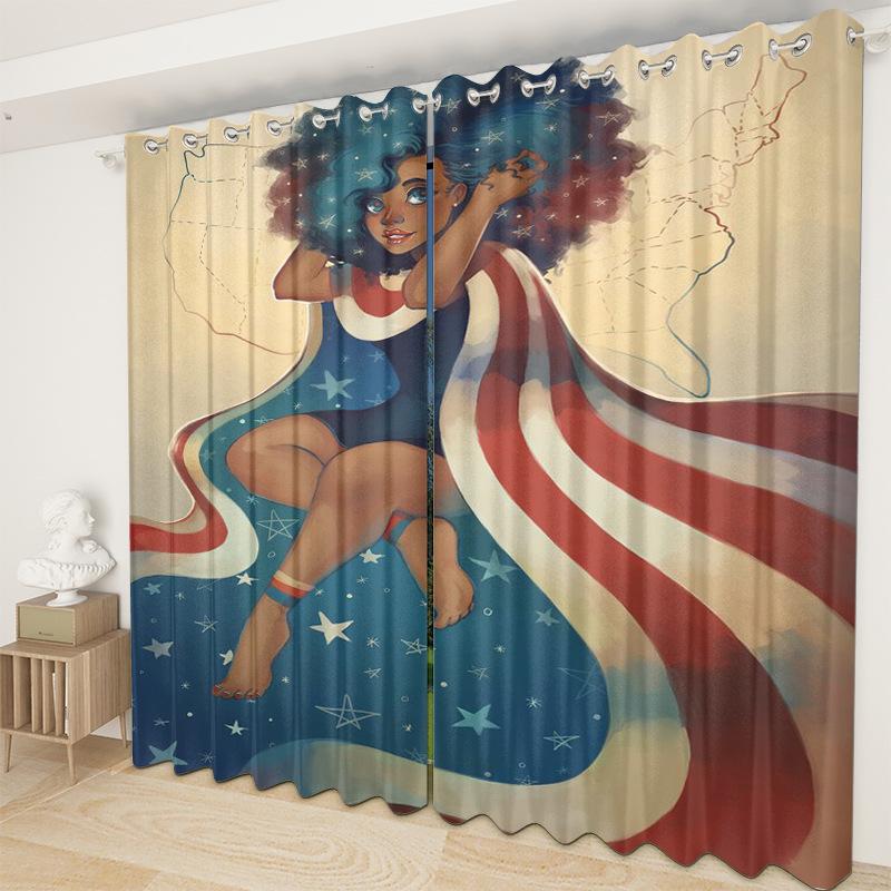 African American Female Curtain Fabric Bedroom Living Room Balcony Blackout Curtain Office Hotel Insulation Curtain