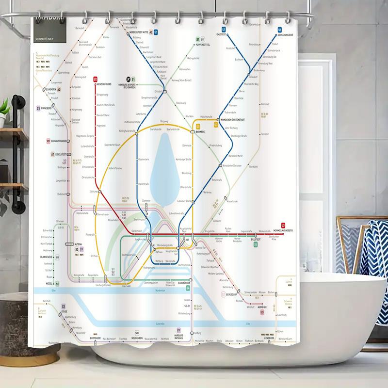 

Vintage Subway Map Shower Curtain Artistic Transit System Decor Bathroom Fabric Liner 90x180cm