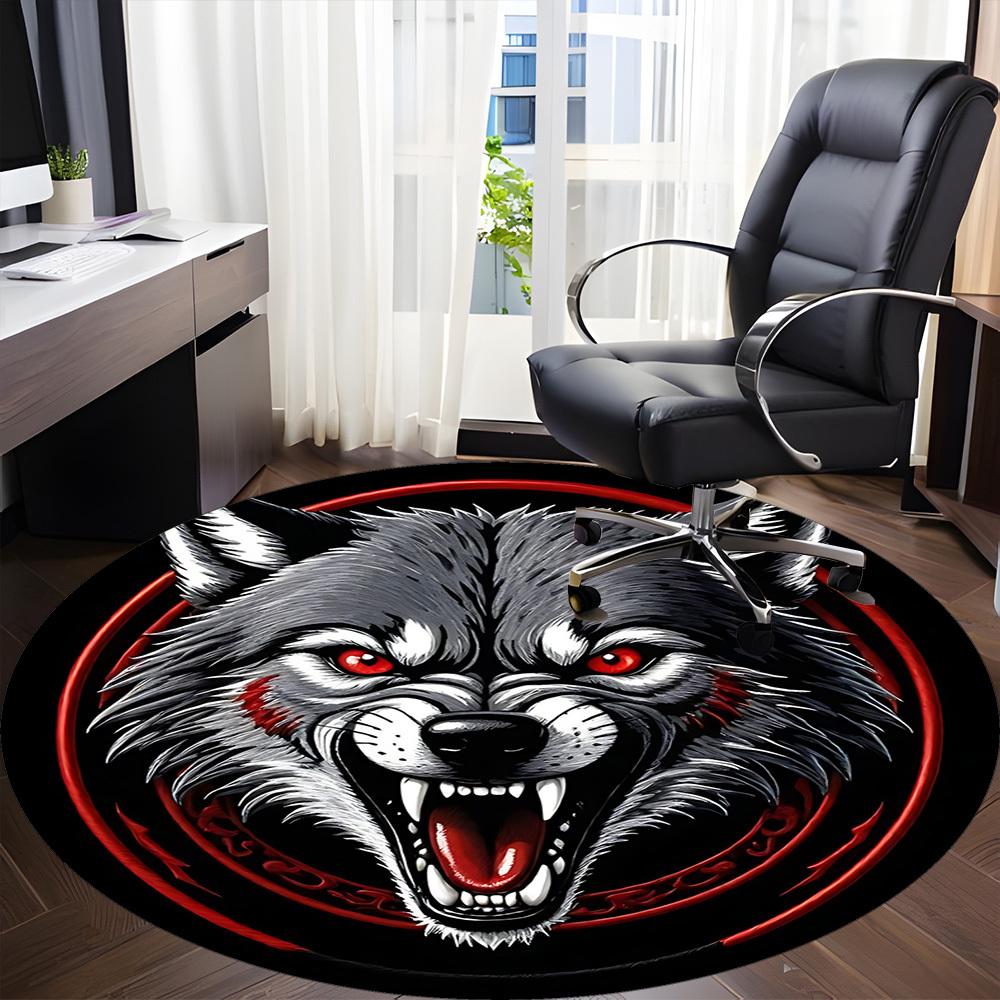 1pc Wolf Pack Office Round Area Rug, Under Office Chairs Bedroom Living Room Home Decor, Room Deco