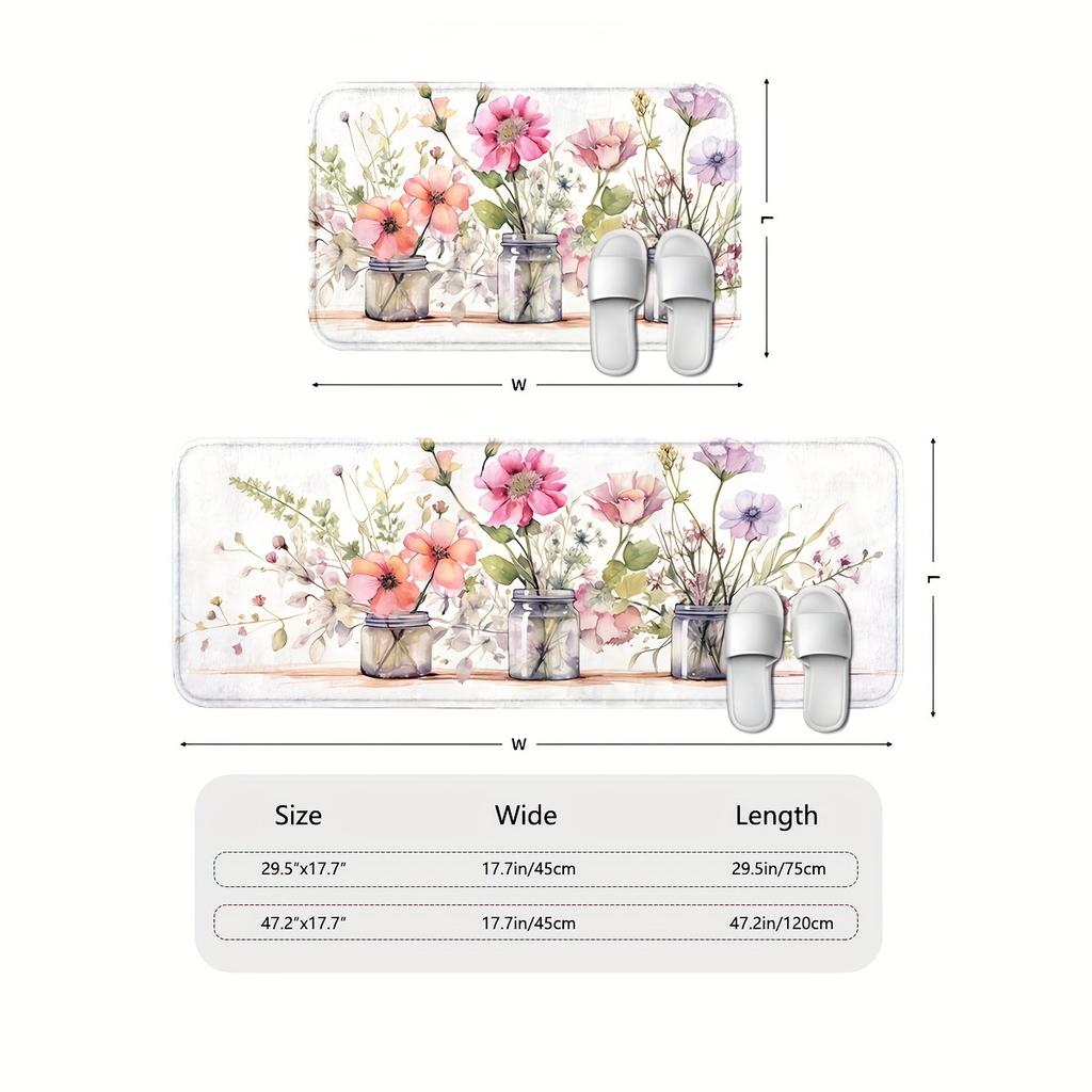 1Pcs Anti Fatigue Kitchen Rugs  Floral Print Waterproof Non-Slip Thick Cushioned Kitchen Mat Heavy Duty Comfort Standing Mat for Kitchen