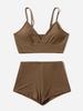 Women's Ribbed Solid Color Bikini - Sexy Flat Angle Swimsuit, In Stock