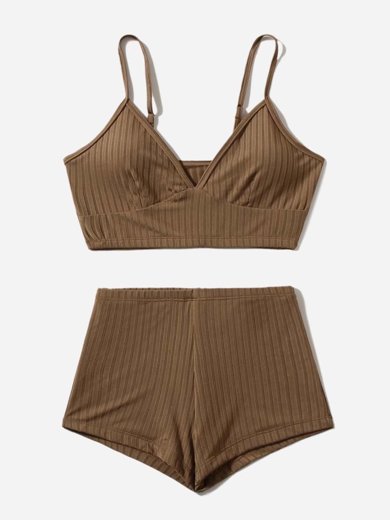 Women's Ribbed Solid Color Bikini - Sexy Flat Angle Swimsuit, In Stock