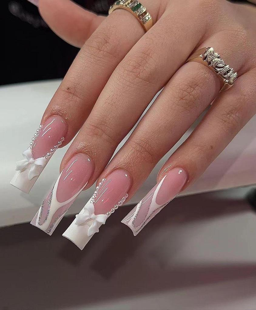 Trendy Cross-Border Rhinestone Nail Art: European/American Bowknot Style Square Nails