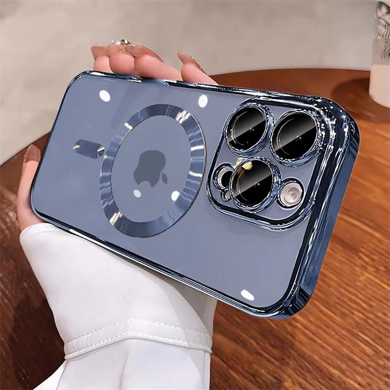 Luxury Magnetic Plating Clear Phone Case For iPhone 16 15 14 13 12 11 Pro Max 16 Plus For Magsafe Wireless Charging Cover Cases