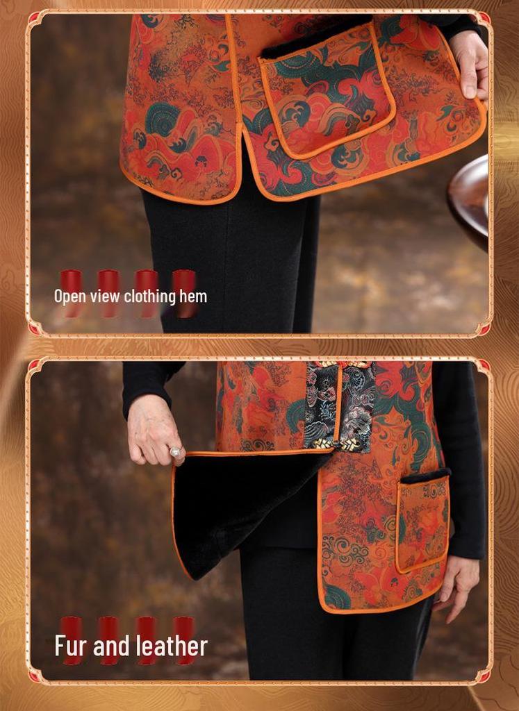 Women's Chinese Style Leather & Fur Vest for Moms & Middle-Aged
