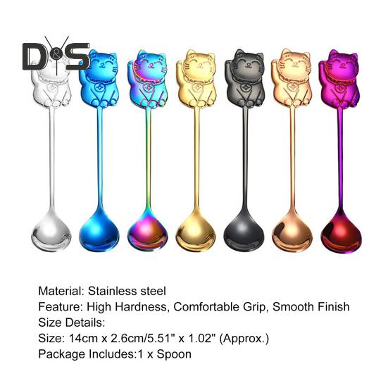 Stainless Steel Mirror Polished Spoon Ergonomic High Temperature Resistant Lucky Cat Tea Scoop Party Decor