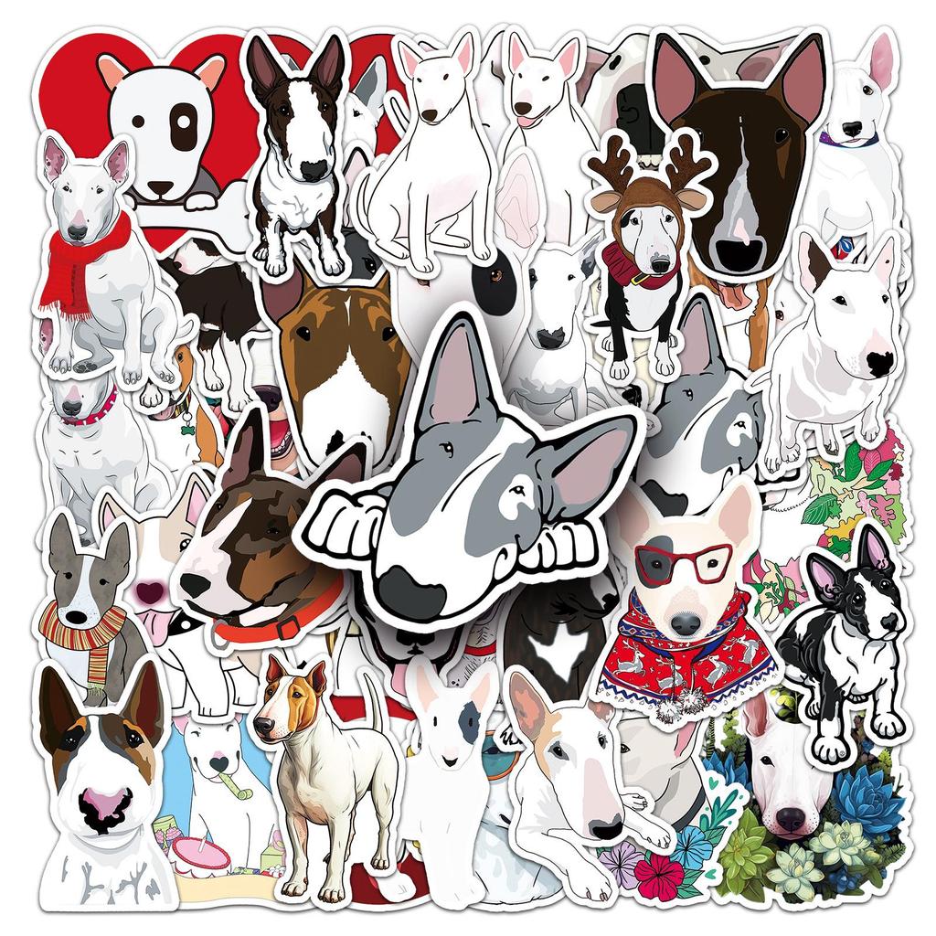 50 Bull Terrier Stickers - Cute, Waterproof Cartoon Dogs for Bottles & Journals