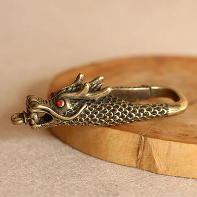 Brass Dragon Head Keychain Handmade Pure Copper Lucky Charm Creative Non-fading Dragon Keychain Hanging Pendant