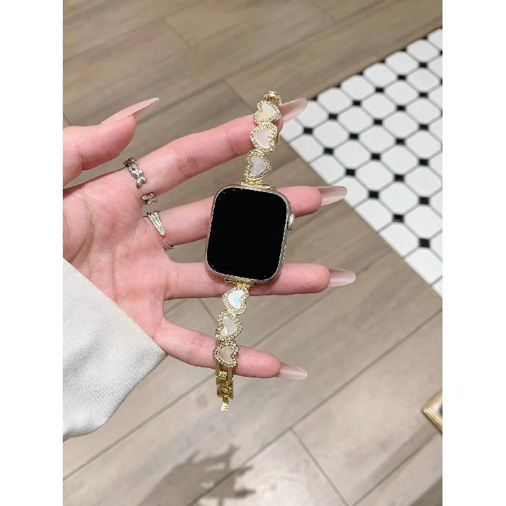 

New Bling heart-shaped metal For Apple Watch band women Series S11/10/8/7/6/3/4/5/9 40mm 41mm 38mm 42mm 44mm 45mm 46mm Strap 38mm40mm41mm золотой