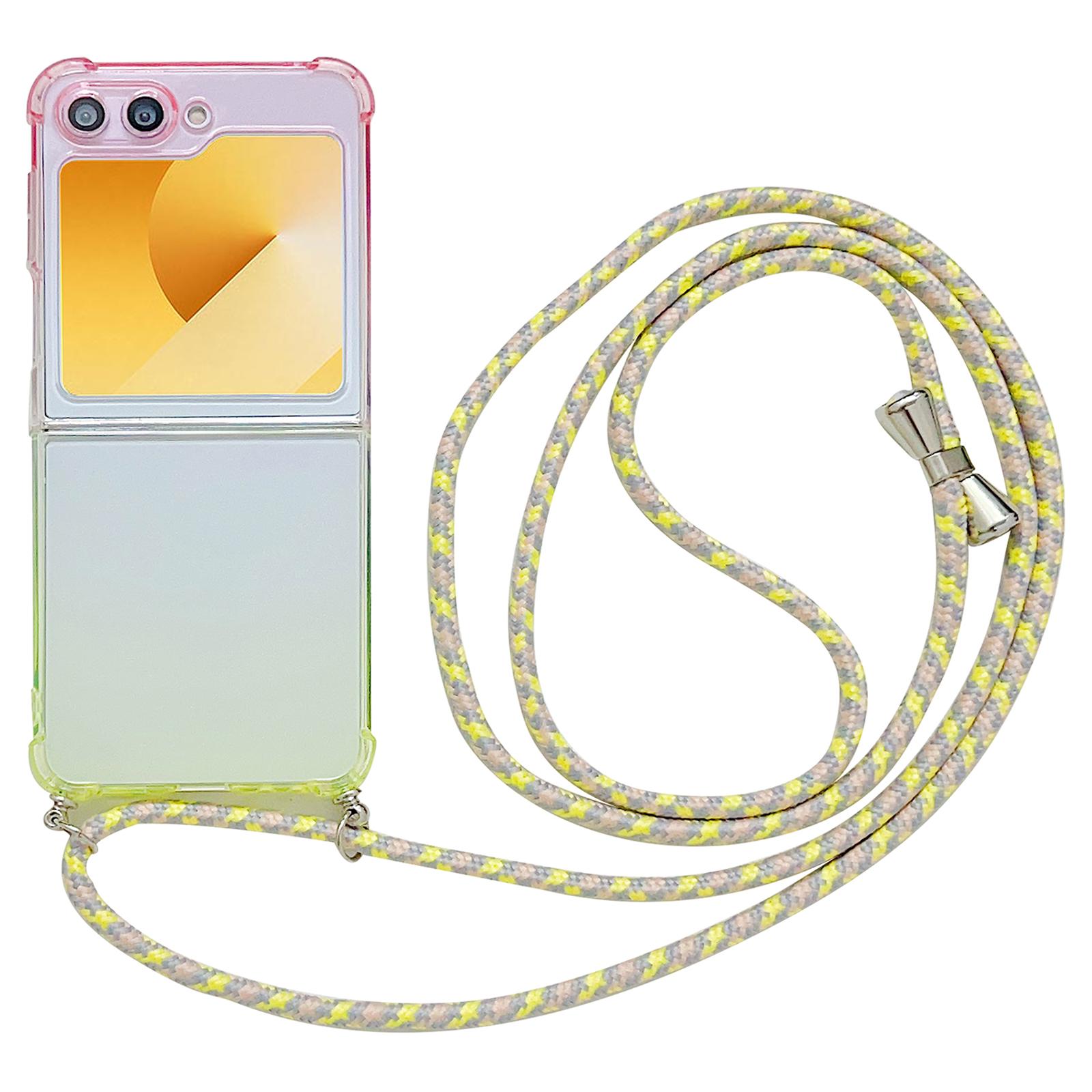 

For Samsung Galaxy Z Flip6 5G Case Gradient Color TPU Phone Cover with Lanyard Pink+Yellow