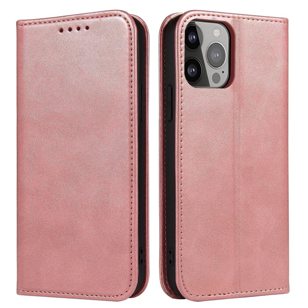 For iPhone 13 Pro 6.1 inch Cell Phone Case Wallet Magnetic Leather Stand Calf Texture Phone Cover