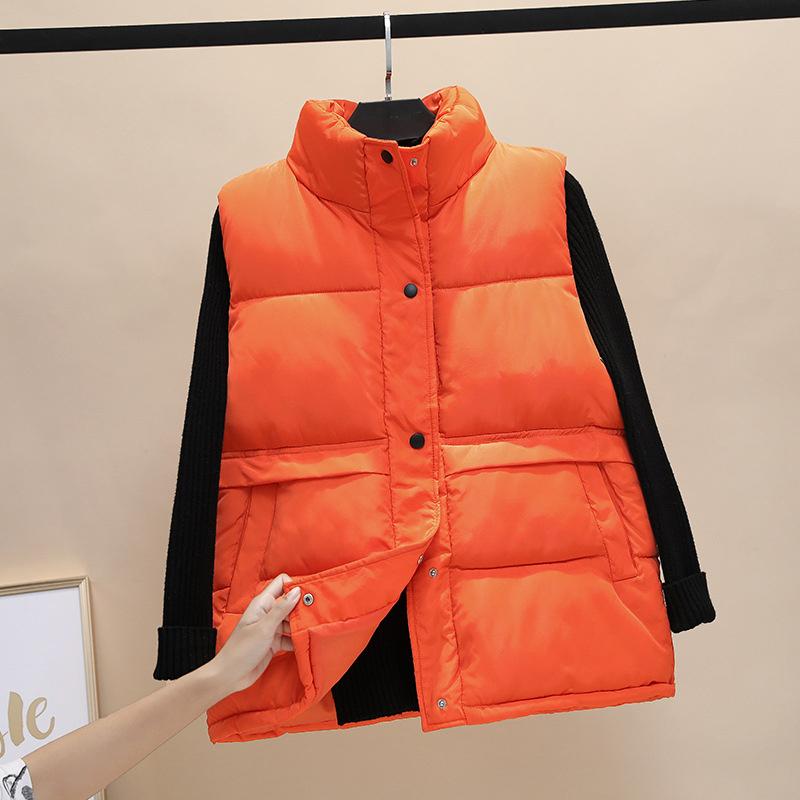 Winter Women Vest Coat Solid Sleeveless Down Cotton Button Pockets Female Coats Padded Winter Casual Outerwear