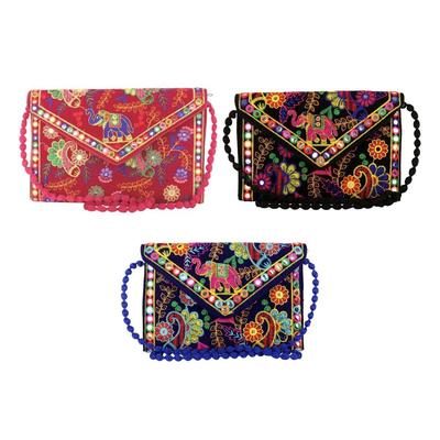Clutch Bags  Handmade Embroidery Mirror Work Stylish Sling Bags for Women Cross Body Bags for Ladies and Girls - 22X16 Cm
