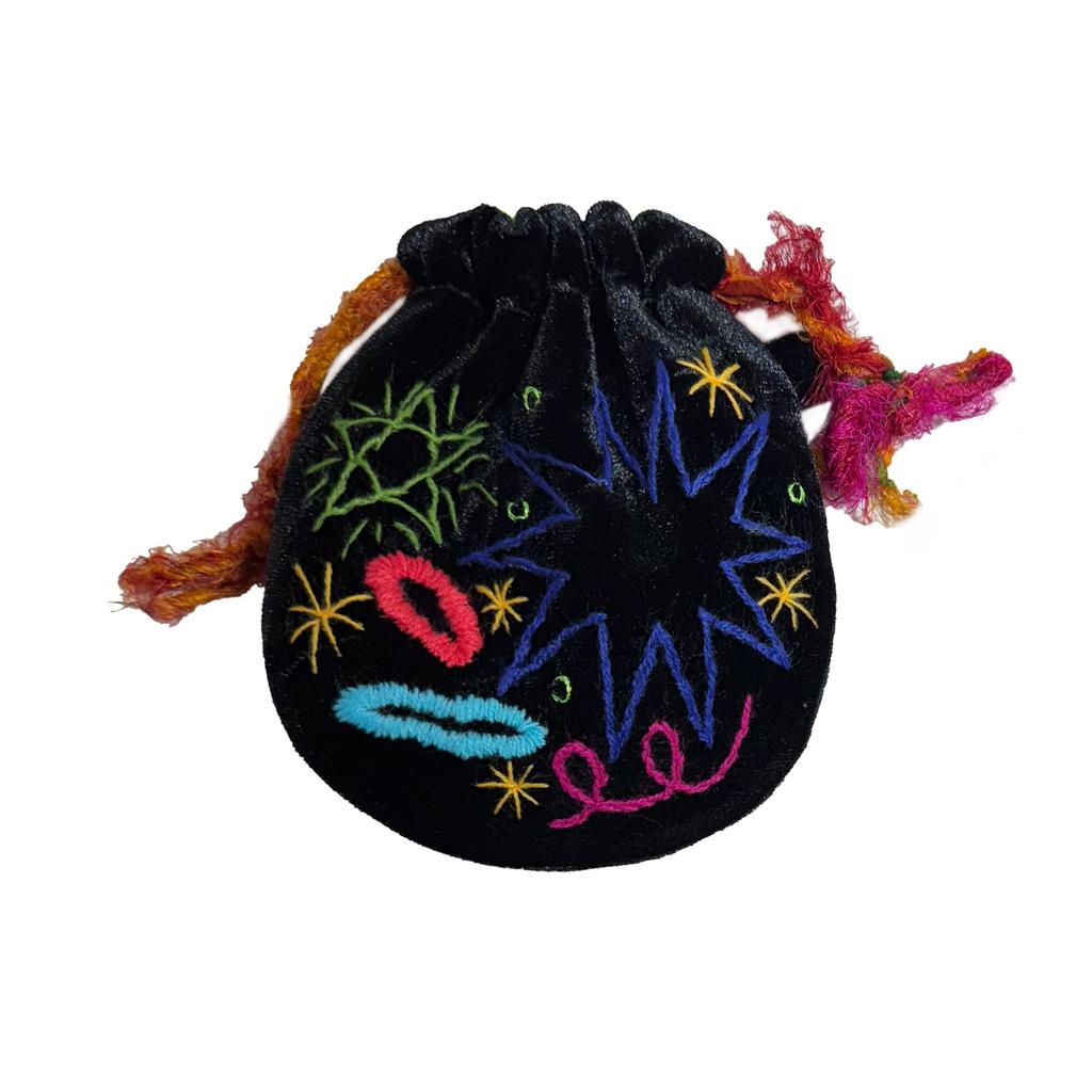 DEARREINA 2-Way Fireworks Pouch, Coin Purse, Small Item Case, Handmade, Hand-Embroidered Drawstring Pouch (16cm x 17cm) Women's Coin Purse, Mini