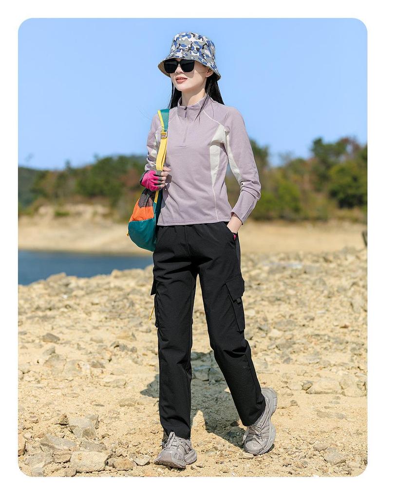 Women's Lightweight Quick-Dry Long Sleeve T-Shirt, Stand Collar, Breathable Patchwork for Hiking, Running, Outdoor Sports - Spring/Summer