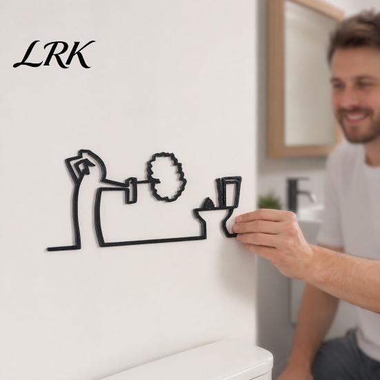 Living Room Wall Art Funny Bathroom Sign, 3D Printed Minimalist Line Toilet Unique Art, Black Modern Home Decor for Washroom