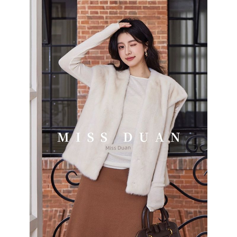 

Мисс Дуань 2024 Новое поступление Модный Ретро Цельный Норковый Жилет Пальто Молодой Норковый Жилет Мех Хайнинг Женский Finnish New Leather/Wide Shouldered Pearl XL