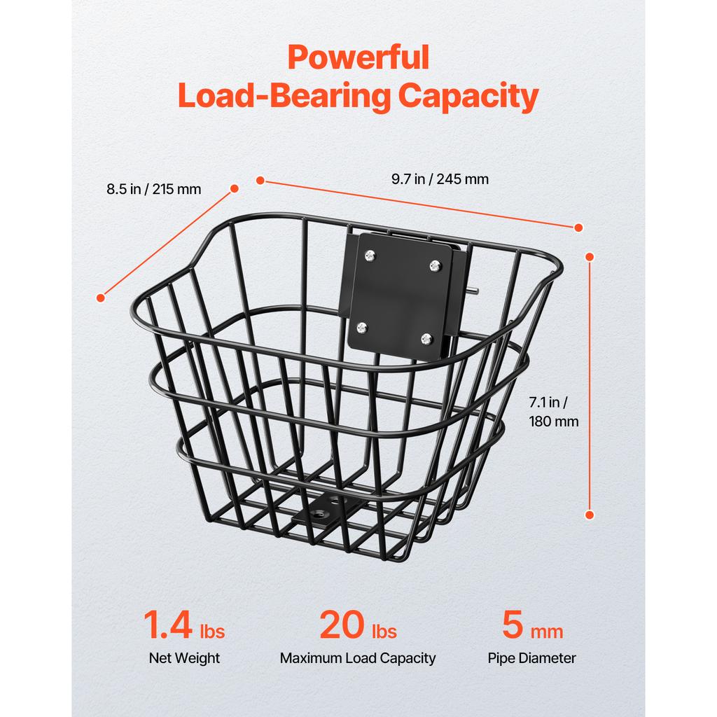SucceBuy Front Bike Basket Electric Scooter Basket with Fixed Bracket - Max Bearing 20 lbs Kids Bike Basket/Adult Bicycle Basket