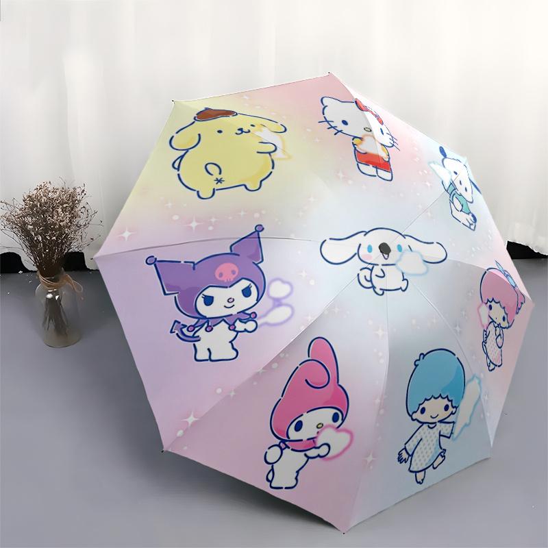 1pc Hello Kitty & Friends Automatic Opening Folding Umbrella - Portable 3-Fold Design with 8-Bone Iron Frame, Perfect for Outdoor Use, Festive Gifts,