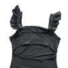 New Pure Desire Style Ruffled Hem Fitted Dress Women's Square Neck Wide Strap Backless Short Bodycon Dress Slimming Black Dress for Date Night Outfit