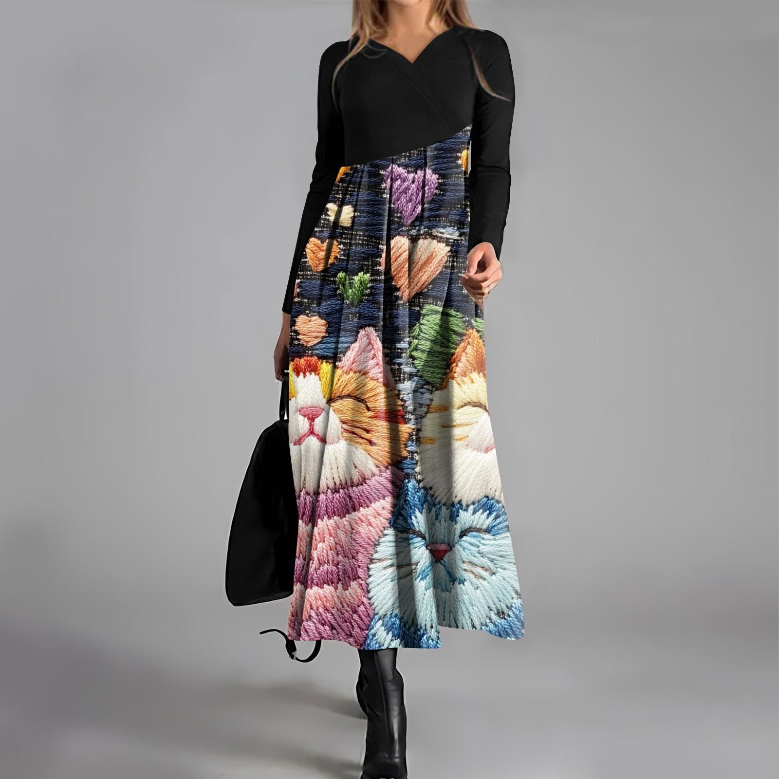 

Женское модное повседневное платье свободного покроя с V-образным вырезом, длинными рукавами, цветочным принтом и карманом на талии XXL фиолетовый