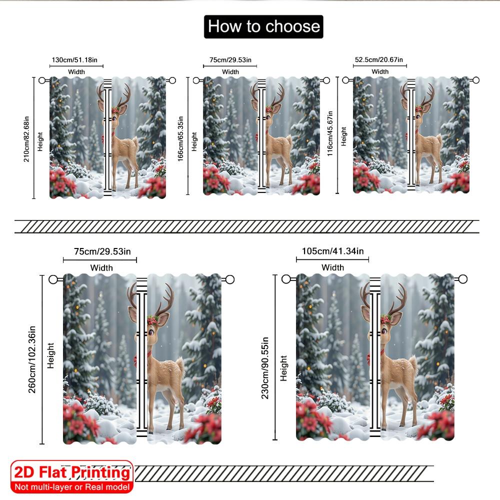 2pcs 2D Flat Printing Merry Christmas Popular Drapes Cute Christmas Deer Present Polyester Fabric Without Electricity Festive