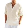 T-shirt di Lino da Uomo Top Largo Tinta Unita Maniche Lunghe Camicia di Cotone Lino