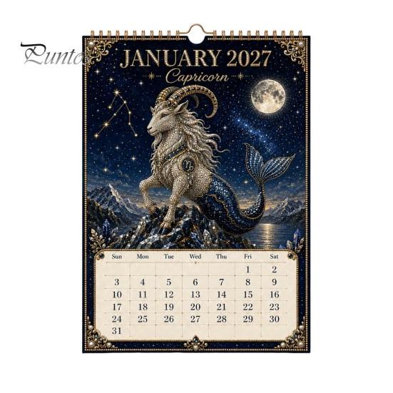 Zodiac Perlenkunst Kalender 2027 Zwölfteiliges Set, Handgemalte Strasssteinmalerei 12 Monats Pädagogisches Bastelset Wandkalender, Anfängerfreundlich black