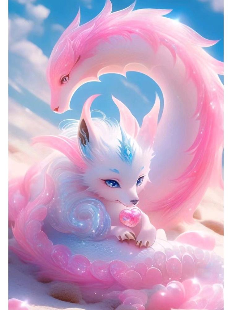 

Мультфильм милый розовый дракон и малыш дракона алмазная живопись мозаика фэнтези животное вышивка крестом украшение для дома детский подарок Full Round 20x30CM