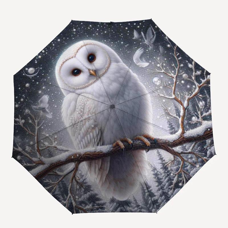 1 шт. Зимний зонт-трость с рисунком совы, компактный, ветрозащитный, автоматический, с автооткрытием/закрытием, Подарок-134
