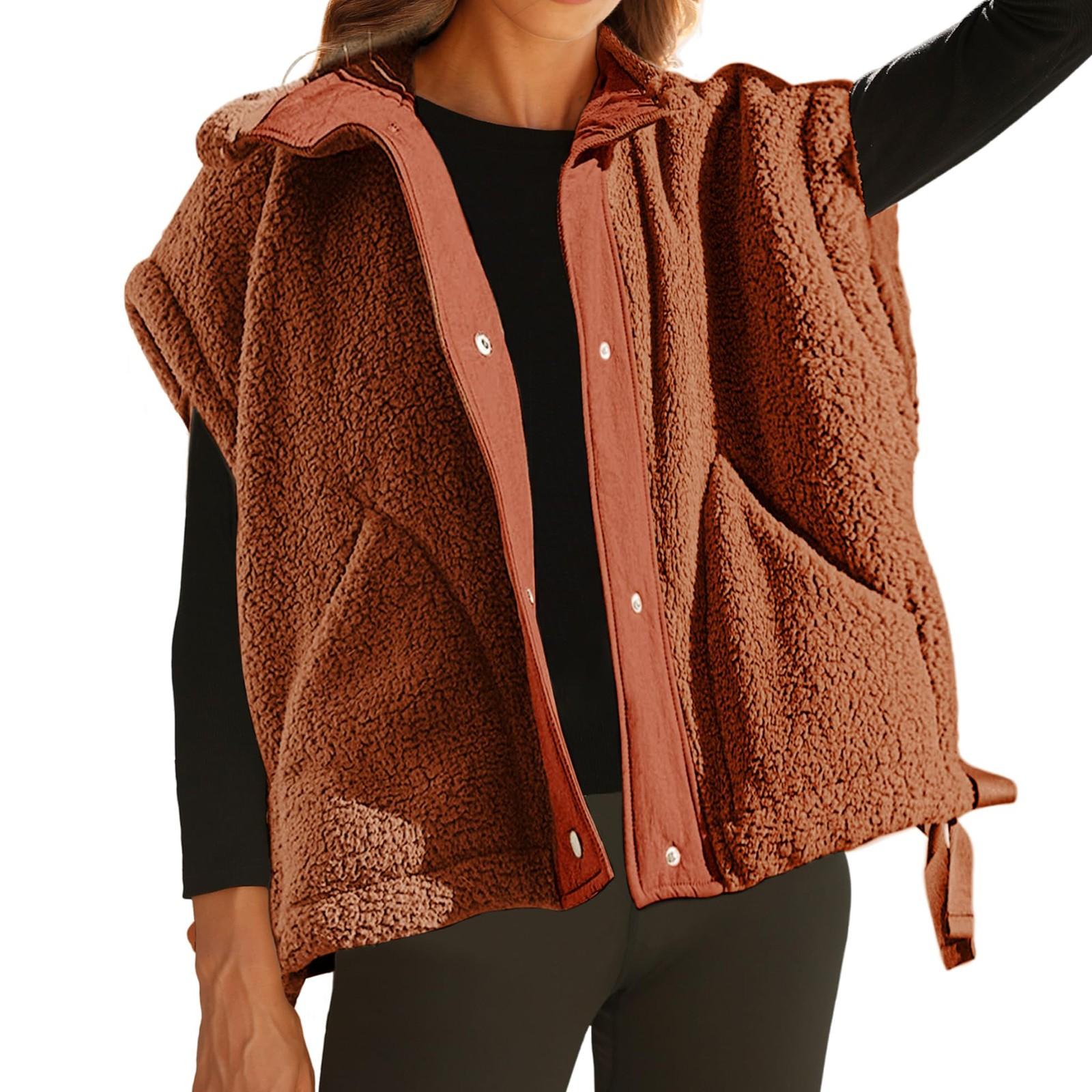 

Женская флисовая жилетка свободного покроя без рукавов, теплая верхняя одежда на пуговицах с карманами XS белый