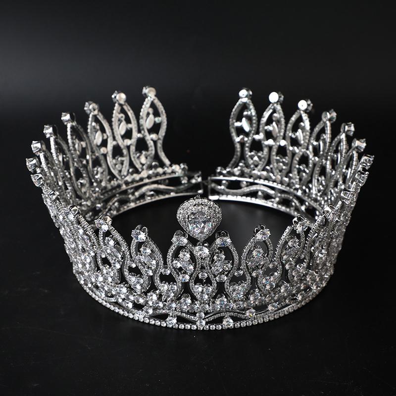 Cubic Zirconia Big Tall Royal Princess Pageant Crown Quinceanera Prom Party Full CZ Bridal Hair Accessories