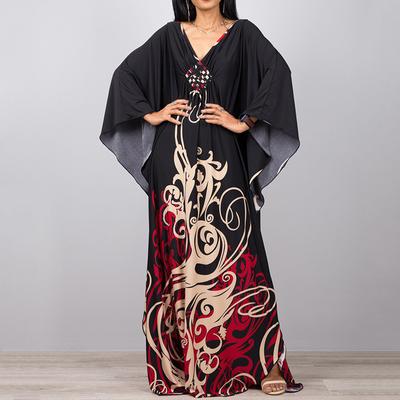 Tie Dye Kaftan Dress, Casual Beach Summer Maxi Cover Up Maxi Dress, Women's Clothing