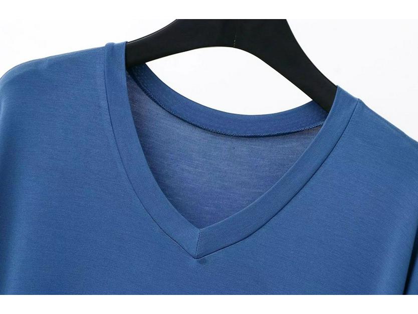 Men's Long Modal Nightgown - Short Sleeve V-Neck