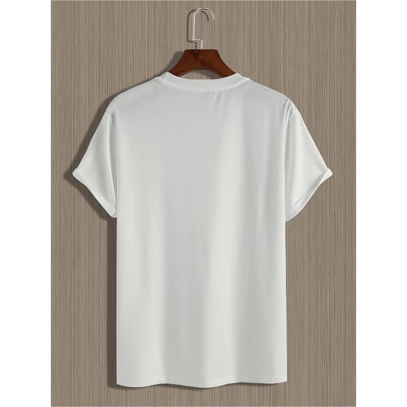 European Sizes Men's Retro Cyrillic Love Letter T-Shirt - Breathable Short Sleeve Shirt with Cyrillic Script Print, Elastic Round Neck