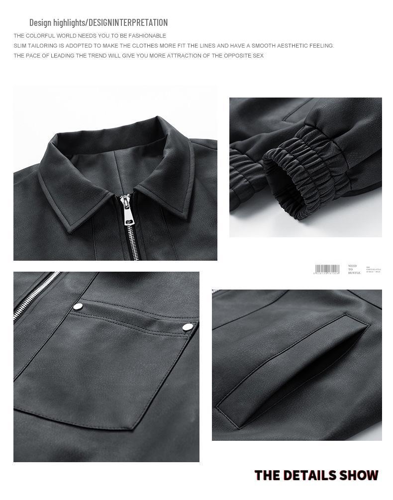 Men's PU Leather Jacket - Versatile Solid Color for Spring and Autumn
