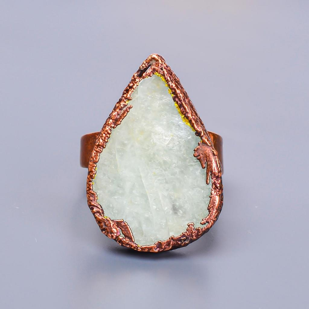 Aquamarine Stone Eternity Engagement Best Friend Gift March Promise Ring Copper V-13