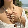 Boho Large Starfish Pendant Bracelet for Women Creative Irregular Shell Starfish Conch Beaded Bangle Beach Party Holiday Jewelry