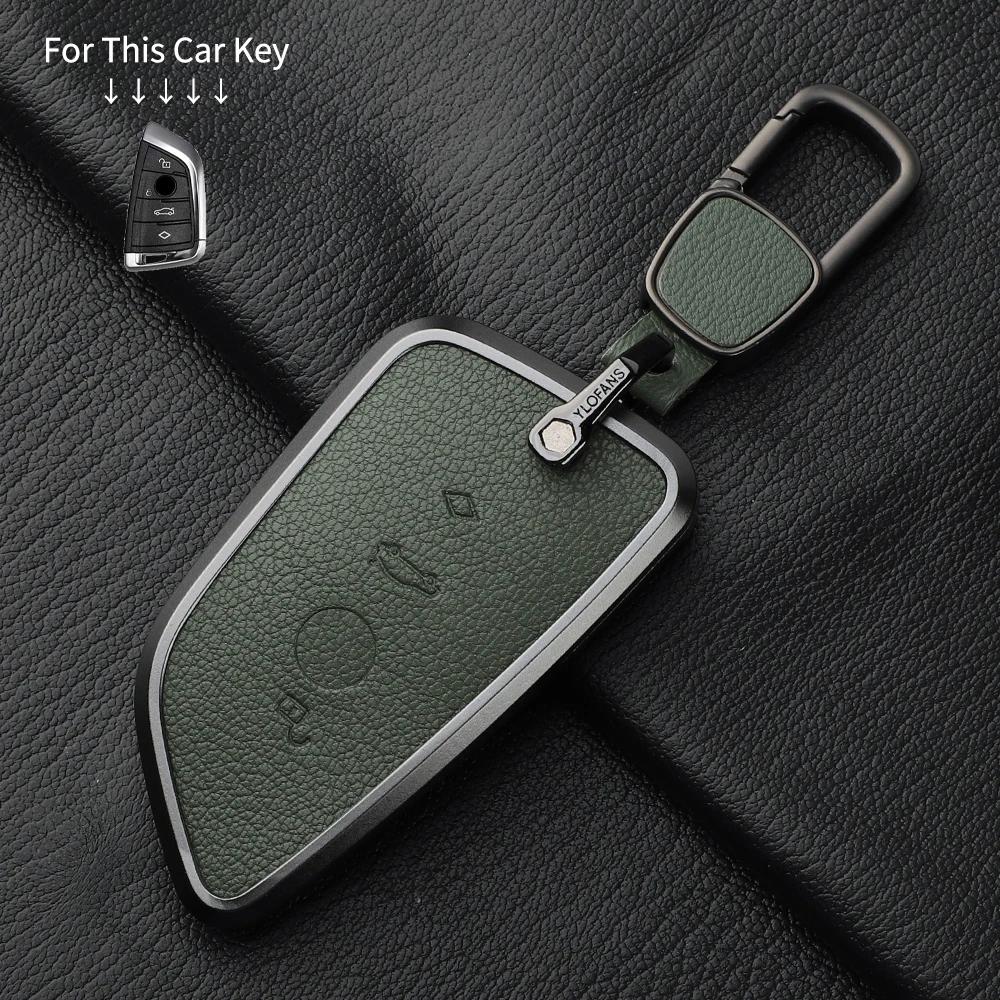 Aluminium Alloy Goatskin Car Key Case Cover For Bmw 1 3 5 7 Series X1 X3 X5 X7 F20 F48 F15 F16 G20 G28 G22 G23 G30 G12 Keychain