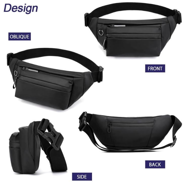 Waterproof waist pouch for men and perfect for and and perfect for crossbody women, work, cycling, fishing, work, more. Slim, stylish, wear. (Black)