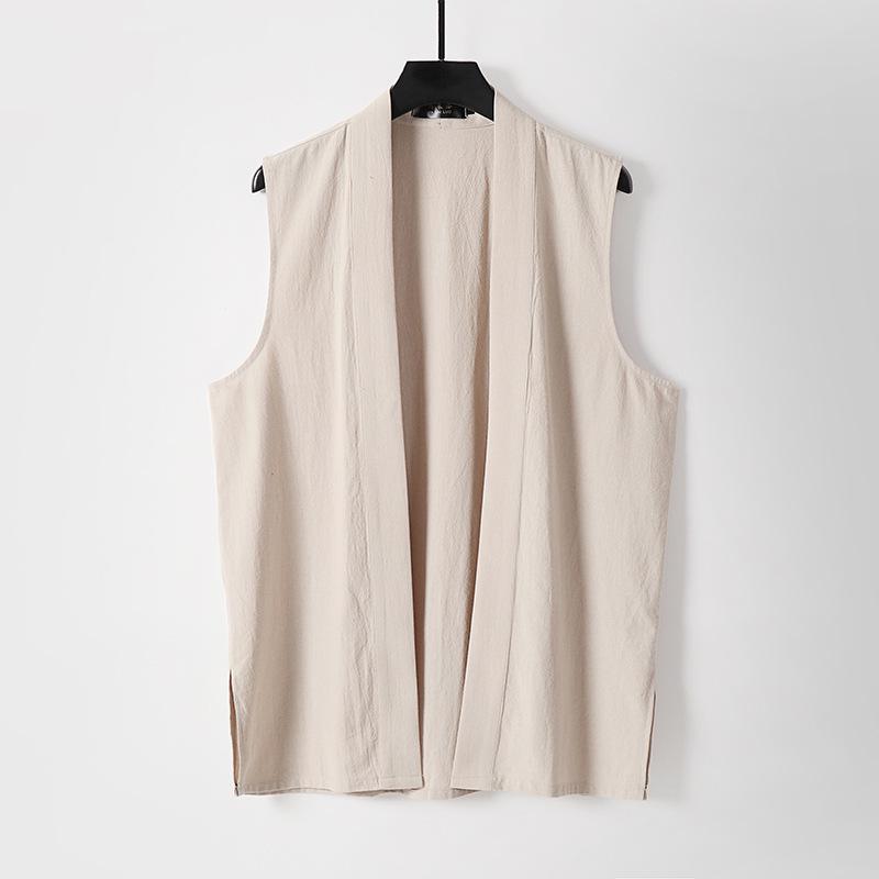 

Men s Retro V-Neck Cotton Linen Sleeveless Vest - Breathable, Versatile, Plus Size, New Chinese Style. 2XL