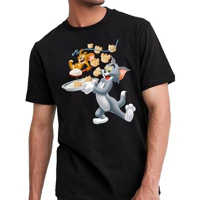 Taglie Europee Uomo Tom & Jerry Stampa Cartone Animato Vintage T-Shirt - Maglietta Morbida Traspirante Girocollo Manica Corta per Uso Casual all'Aperto