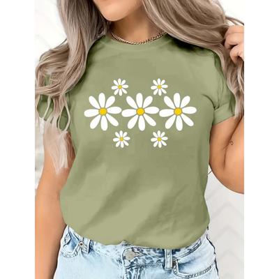 Euro-American Spring/Summer Women's Daisy Print Casual T-Shirt