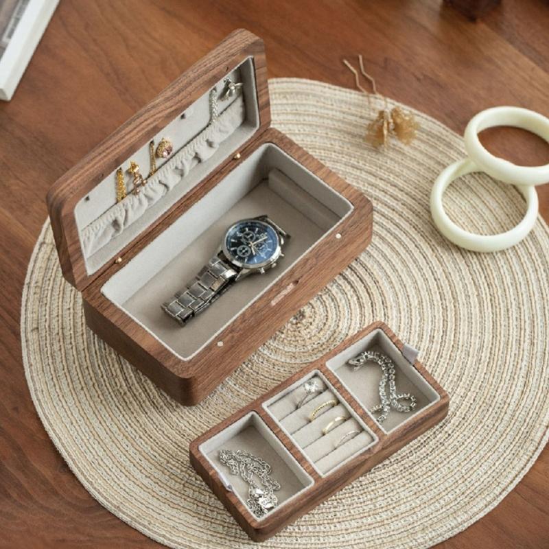 Portable Jewelry Storage Box Sturdy Wood Organizers with Soft Lining Accessory for Home Organization and Travel Use