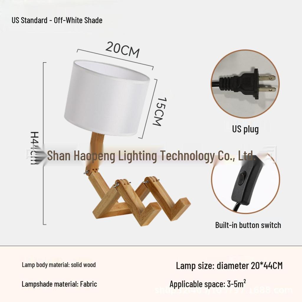 Tischlampe aus Massivholz in Roboterform für Wohnzimmer, Schlafzimmer, Arbeitszimmer oder Nachttisch